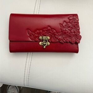 Patricia Nash Red Floral Embossed Wallet